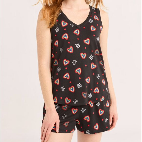 Joyspun Women's Printed Hearts Black Tank Top & Shorts Pajama 2-Pieces Set 3X ! - Picture 1 of 14